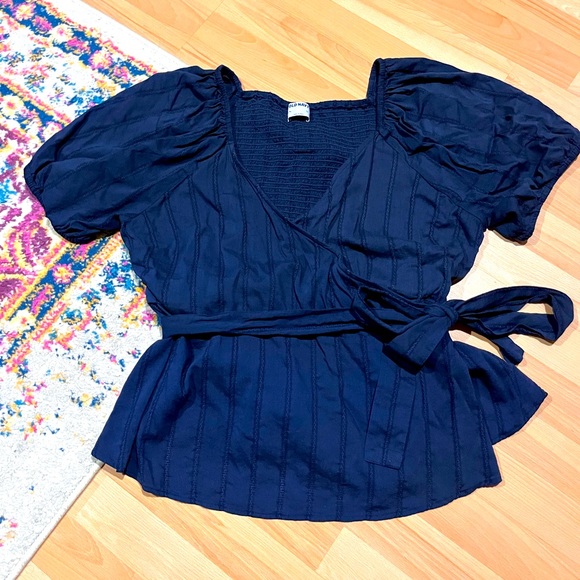 Navy blue wrap top - Picture 1 of 5